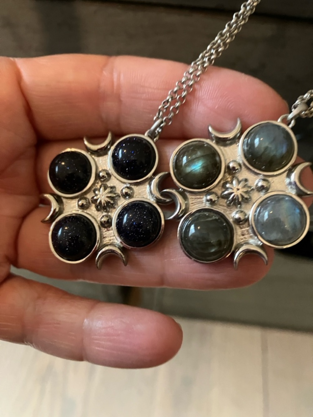 Celestial Multi-Stone Necklace in Navy Blue and Gray-Green